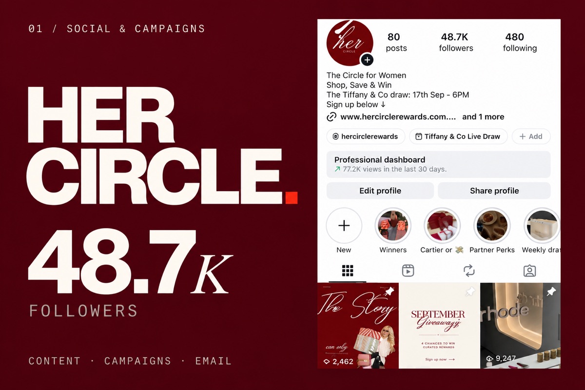 Her Circle Rewards — Instagram profile at 48.7K followers