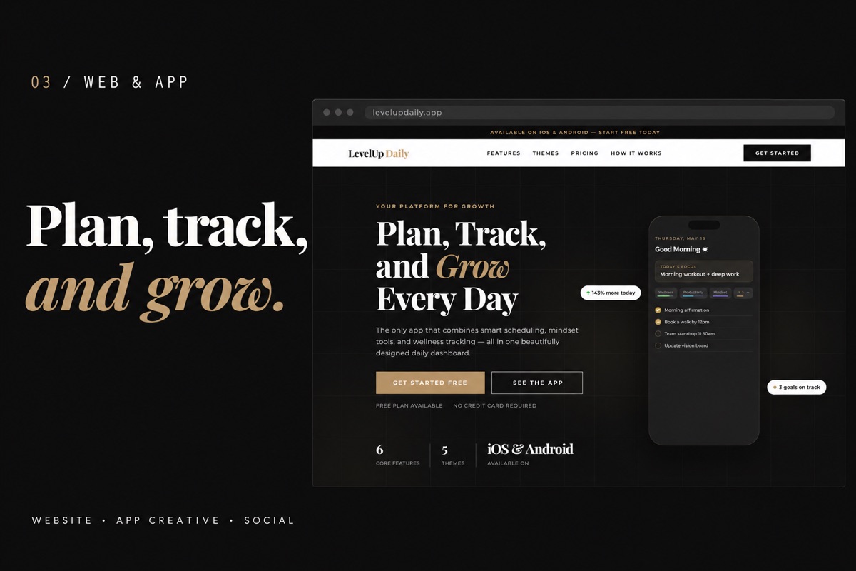 Level Up Daily — website and app creative