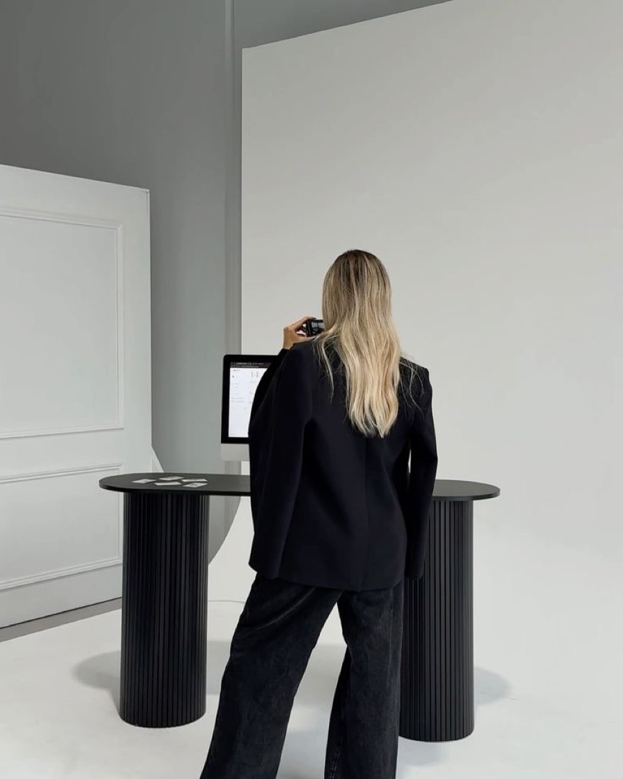 Working at a studio desk